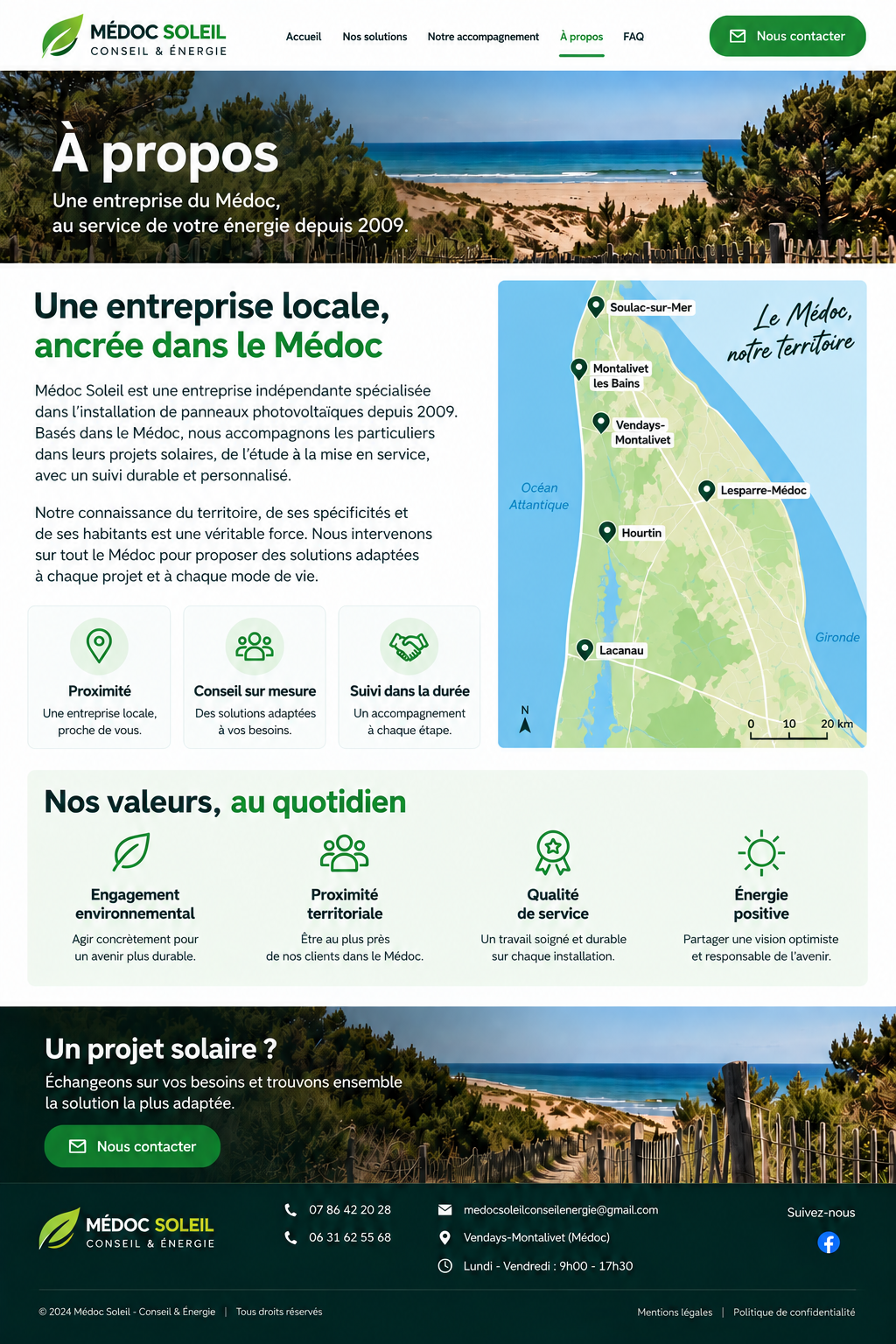 Médoc Soleil, entreprise locale depuis 2009 et carte du Médoc